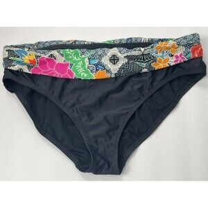Into The Bleu Amerex‎ High Waist Bikini Bottom Black Floral Ruched Fold Over 14